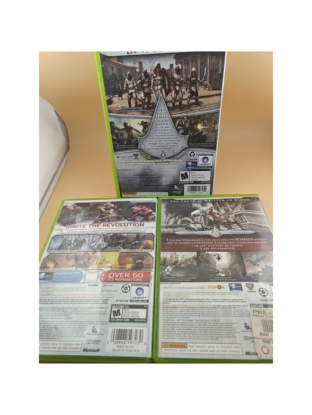 Assassin's Creed II III Brotherhood Xbox 360 3-Game Lot Manuals Tested Working